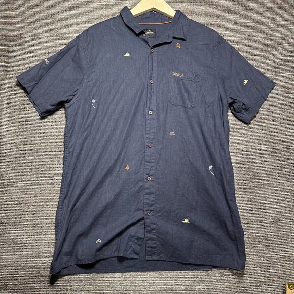 Rip Curl Shirt Men's L Blue Short Sleeve Button Up Embroidered Logos Pocket - Picture 2 of 13